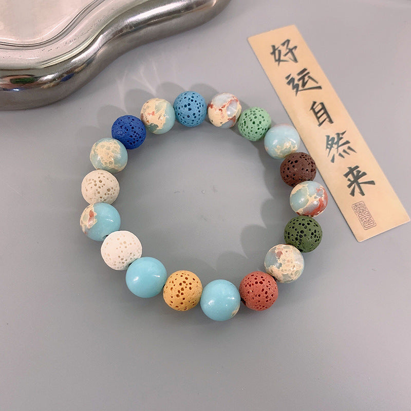 Multicolor Gradient Round Stone Bracelet Unisex Geometric Handmade Jewelry