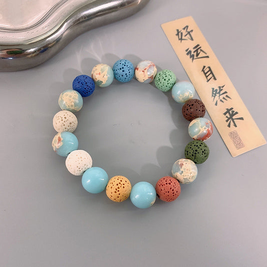 Multicolor Gradient Round Stone Bracelet Unisex Geometric Handmade Jewelry