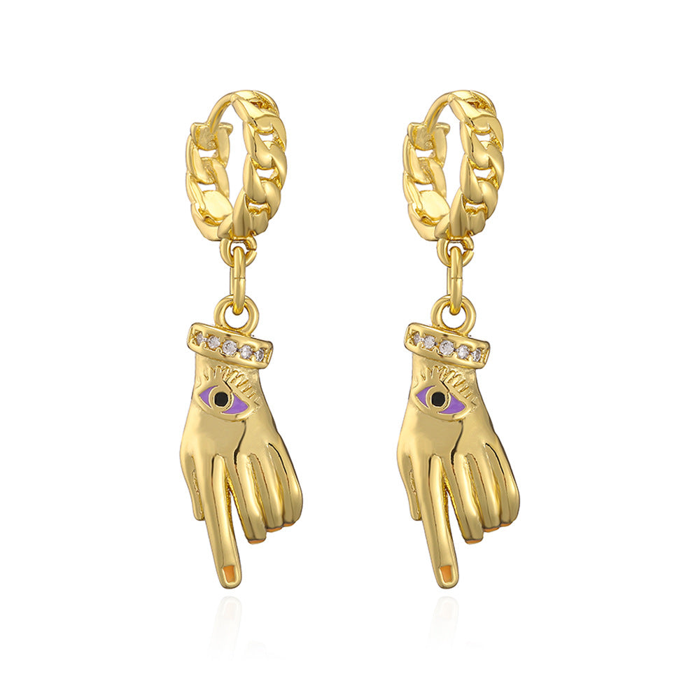 Geometric Bee-Shaped Copper Pendant Earrings with Gold Plating and Enamel Finish for Women