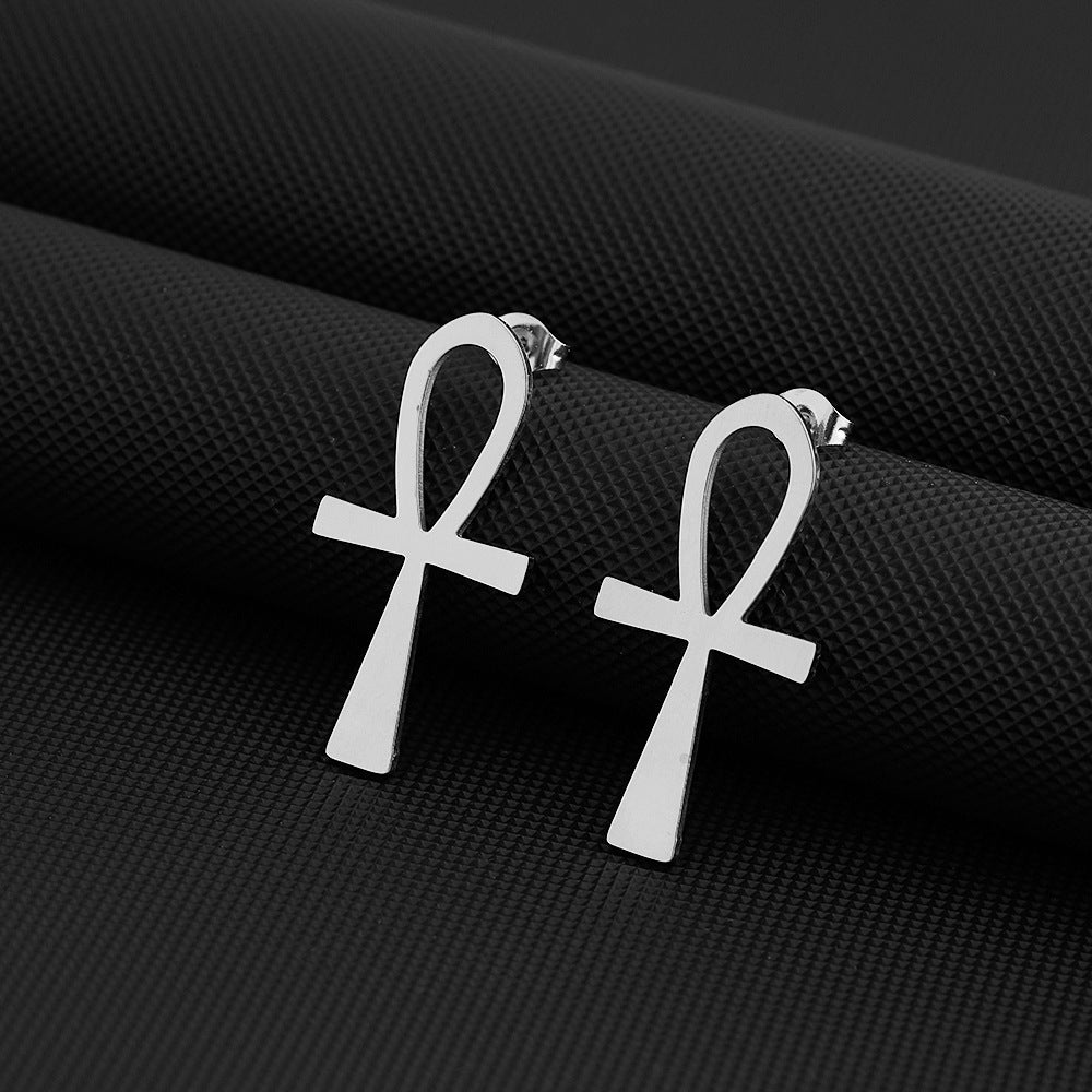 Orecchini a croce geometrici in stile Hip Hop in acciaio inossidabile con finitura galvanica, unisex