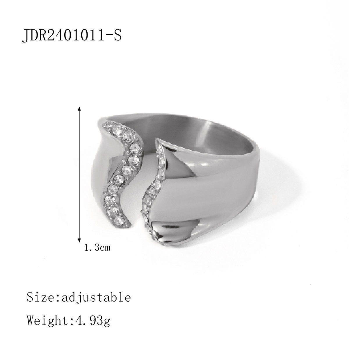 Anillo Minimalista de Acero Inoxidable Bañado en Oro de 18K con Incrustación de Pedrería, Diseño Geométrico Abierto, Unisex
