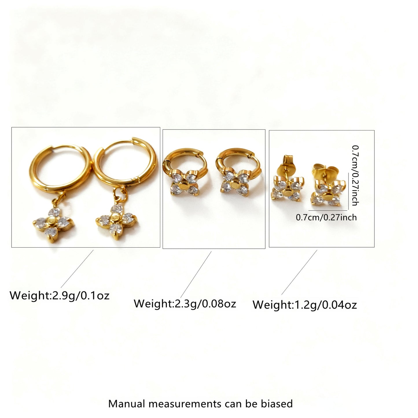 Luxury Floral Stainless Steel Gold Plated Cubic Zirconia Earrings for Women