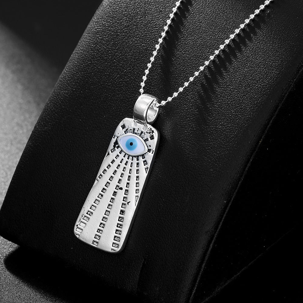 Vintage Hip-hop Geometric Brass Silver Plated Necklace with Titanium Steel Evil Eye Pendant for Unisex