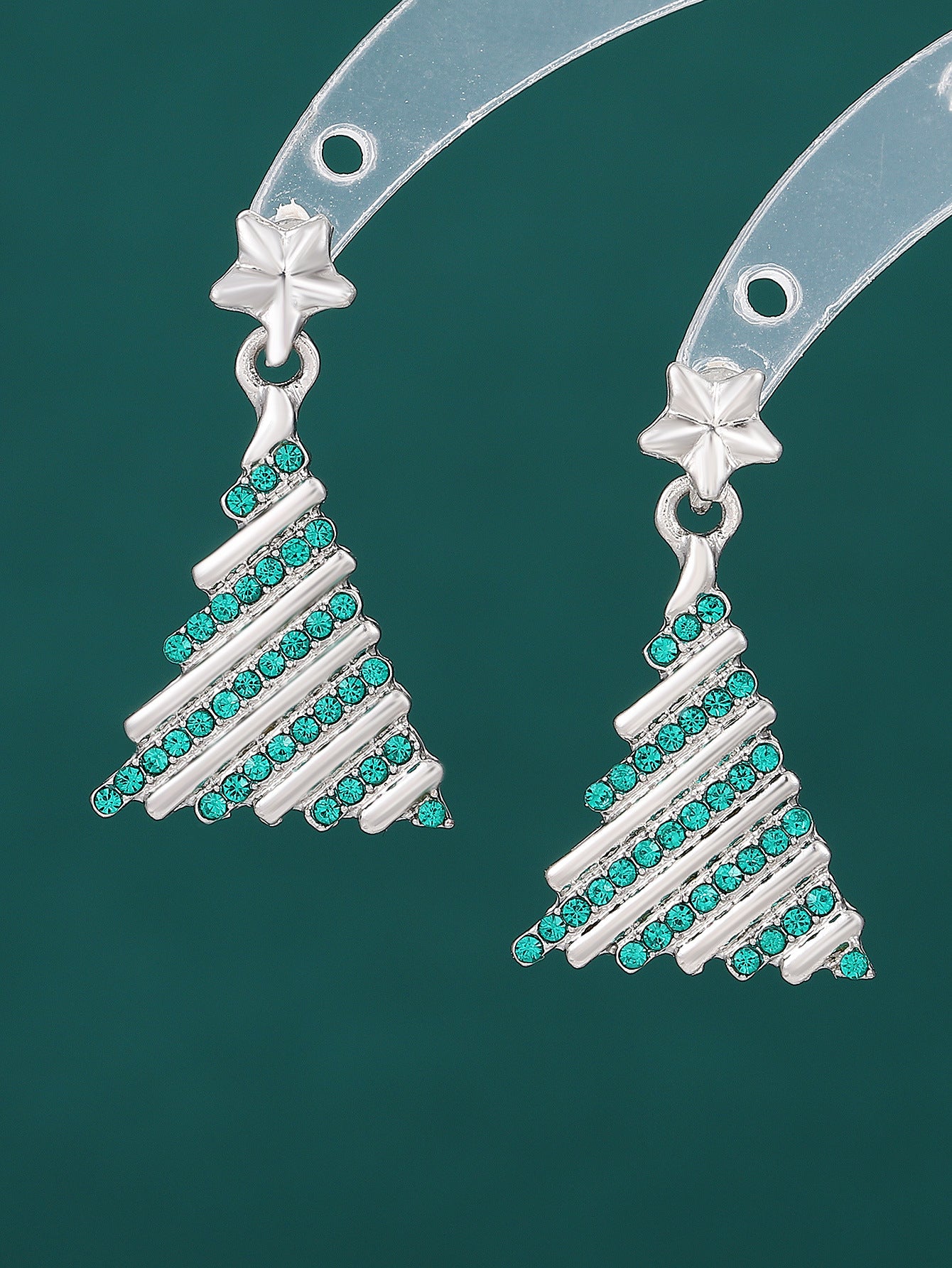 Pendientes de botón minimalistas de árbol de Navidad para mujer con incrustaciones de diamantes de imitación en aleación bañada en oro