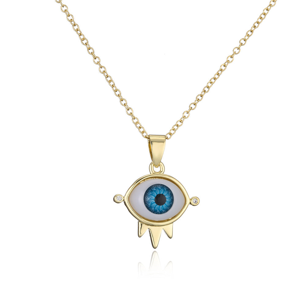 Personalized Geometric Eye Pendant Necklace 18K Gold Plated Brass with Cubic Zirconia Inlay Cable Chain for Women
