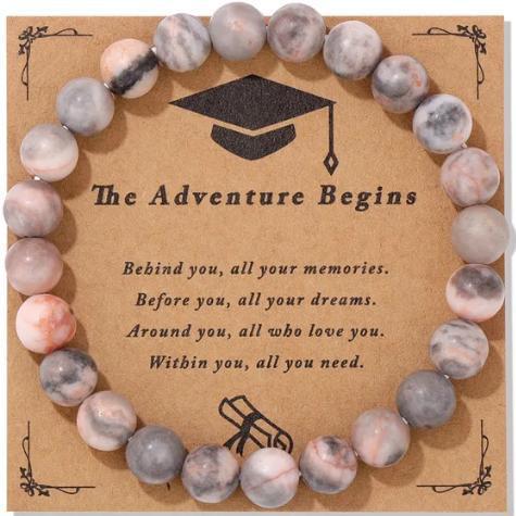 Natural Pink Zebra Agate and Amethyst Round Geometric Bracelet for Men and Women