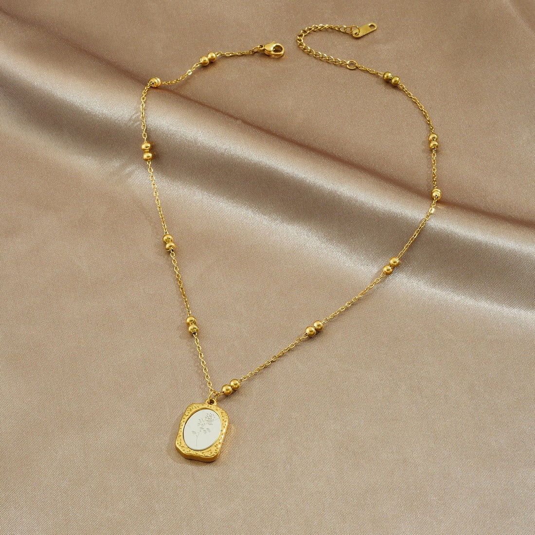 Vintage Gold Plated Oval Geometric Square Stainless Steel Necklace for Women