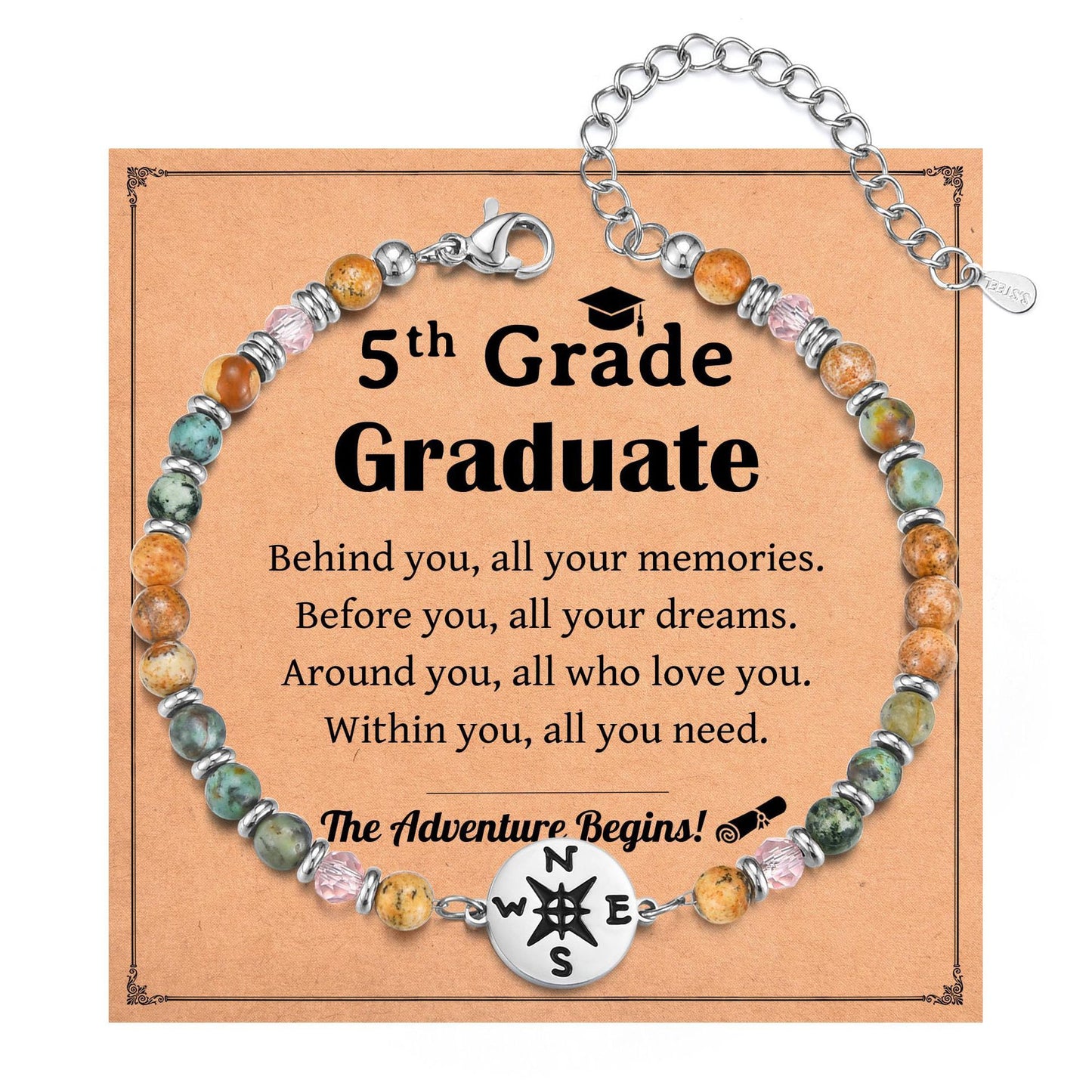 Minimalist Elegant Stainless Steel Geometric Compass Beaded Adjustable Bracelet