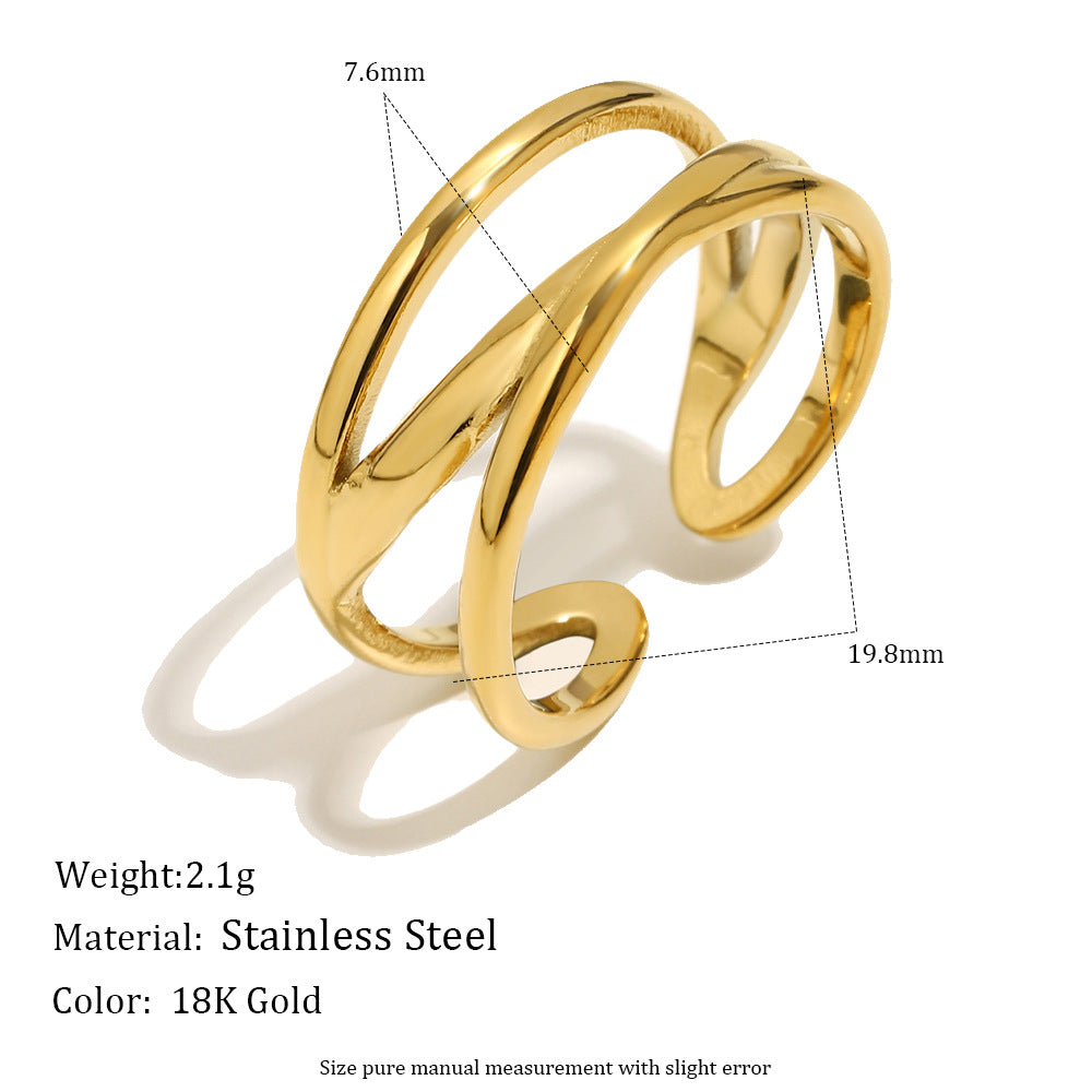 Minimalist 18K Gold Plated Stainless Steel Star Geometric Open Ring for Women