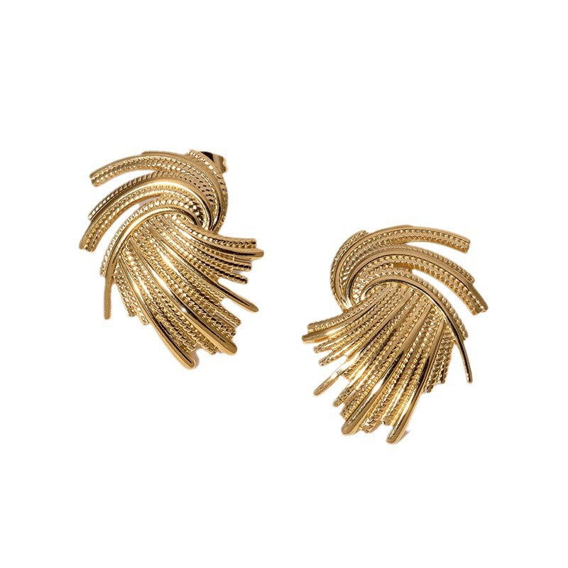 Pendientes de tuerca geométricos irregulares vintage de acero inoxidable para mujer con acabado chapado