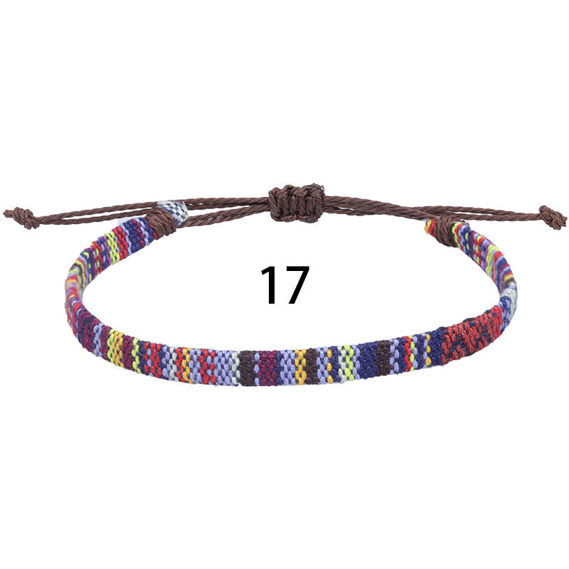 Bohemian Rainbow Braided Cotton Linen Anklet Unisex Adjustable Foot Jewelry