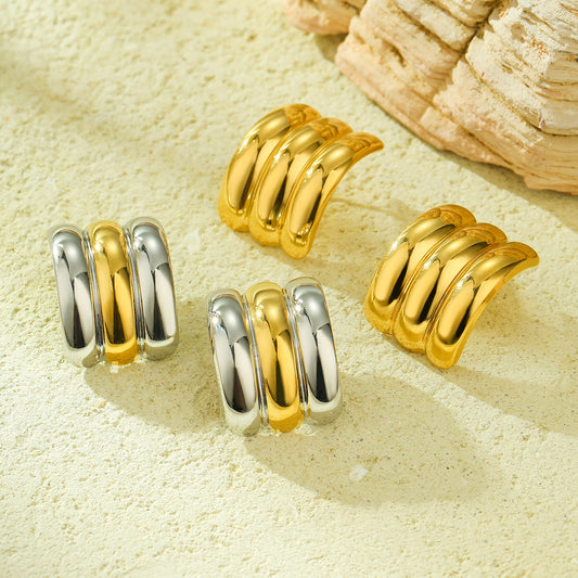 Minimalist Geometric Half-Circle Stainless Steel Earrings with 18K Gold Plating for Women