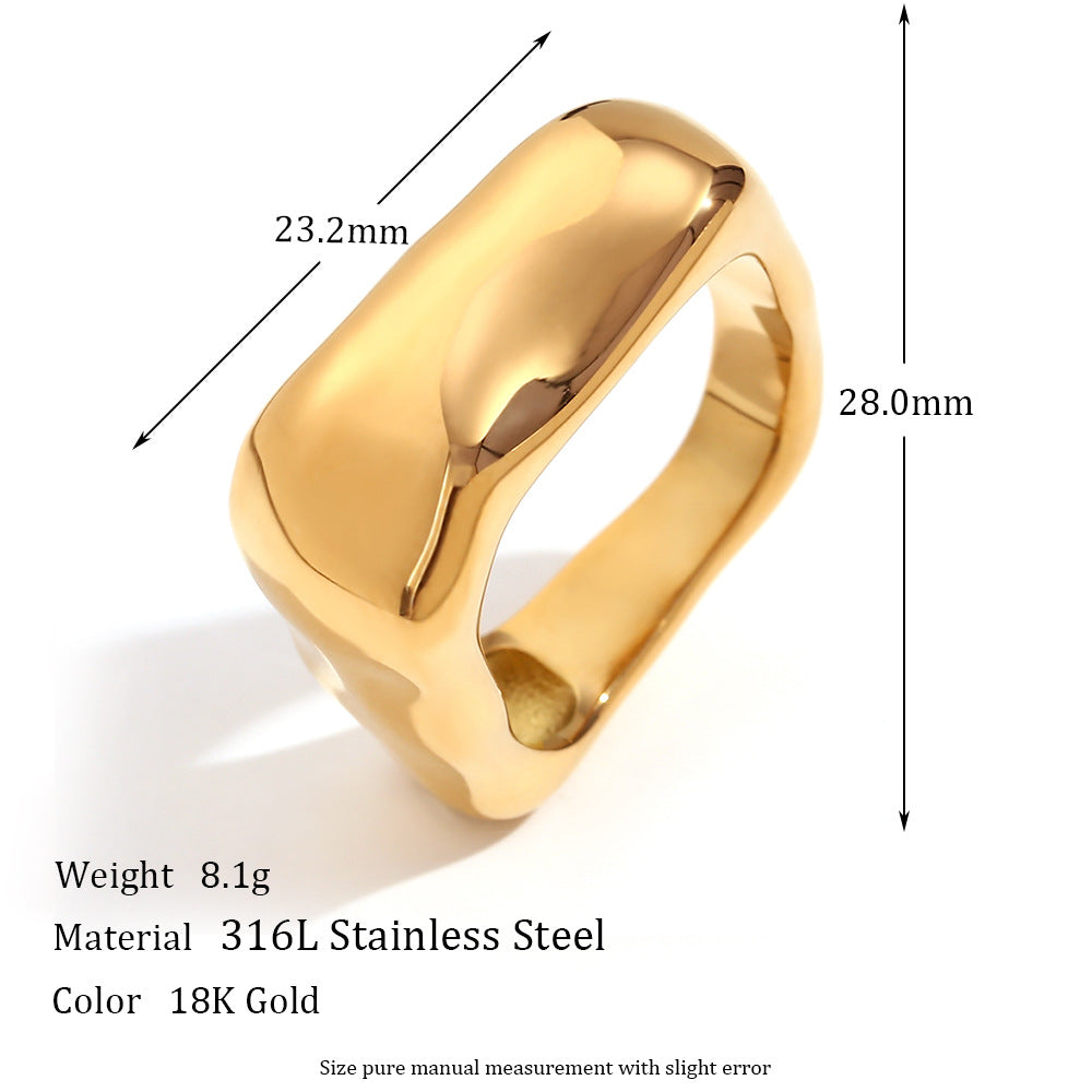 Anello minimalista quadrato geometrico in acciaio inossidabile placcato oro 18 carati da donna