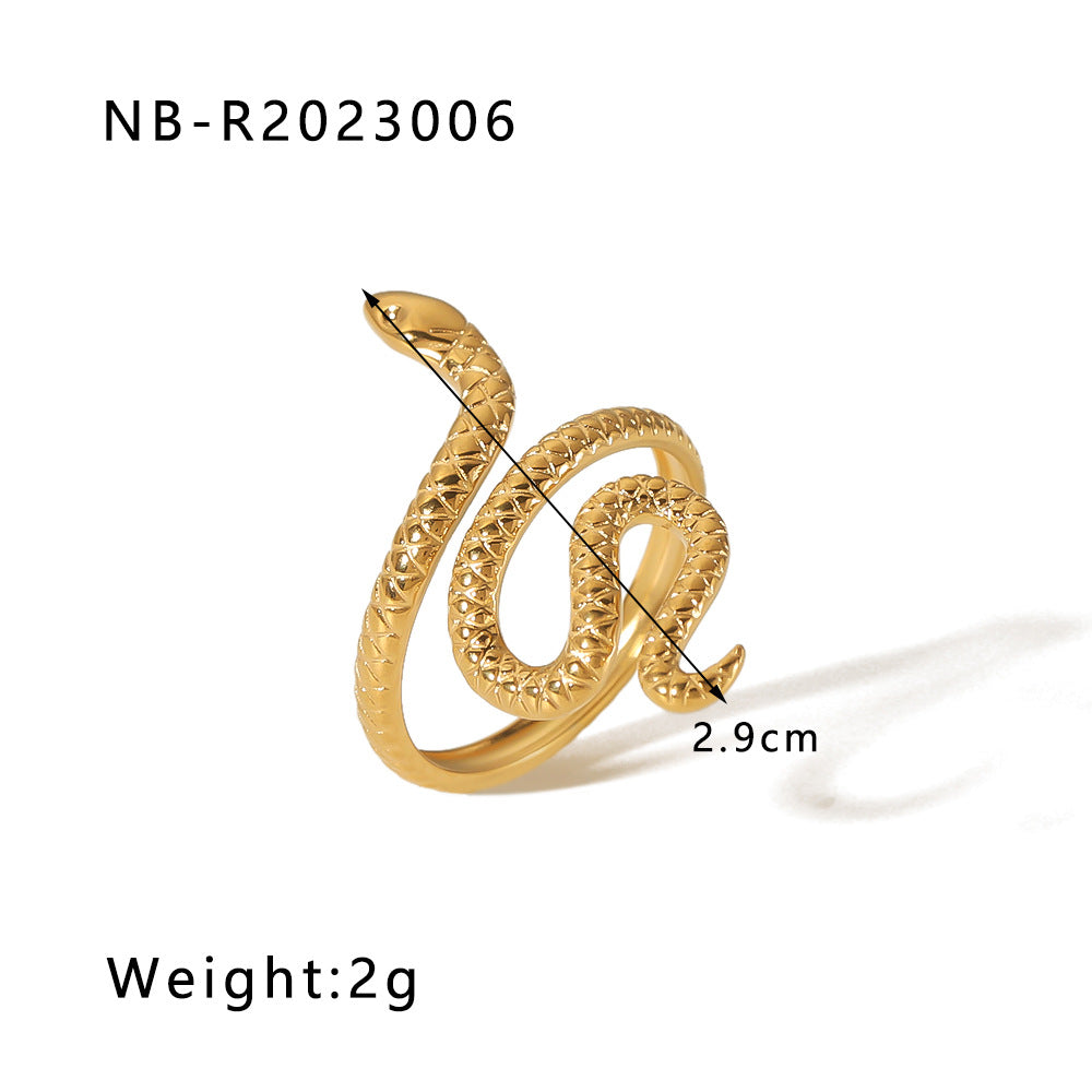 Anello geometrico in acciaio inossidabile a forma di serpente con placcatura in oro 18 carati da donna