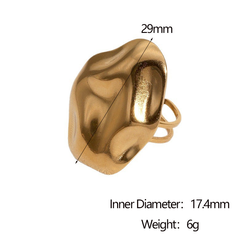 Minimalist Geometric Stainless Steel Open Ring with 18K Gold Plating for Women