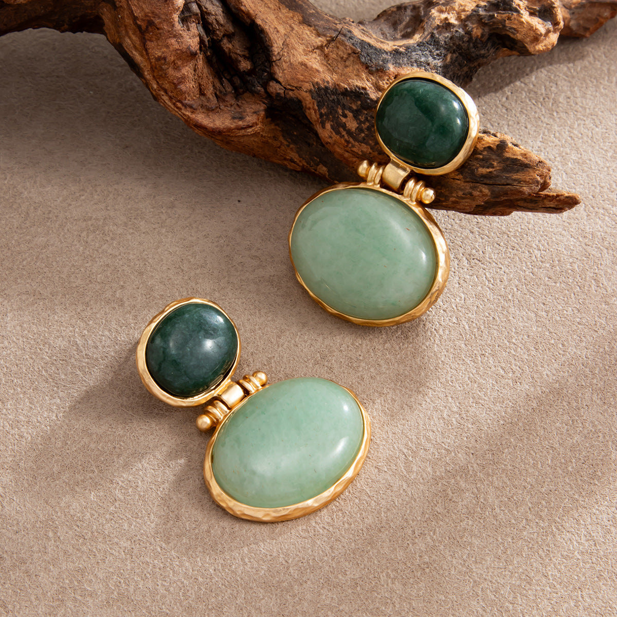 Vintage Elegant Oval Geometric Resin Gemstone Inlay Plated Earrings for Women