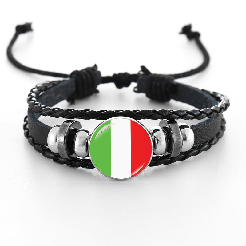 Bracciale in pelle intrecciata fatto a mano unisex stile punk geometrico, nero