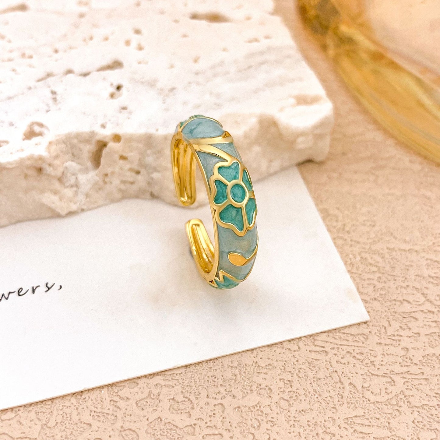Anello da donna in lega smaltata floreale elegante di lusso