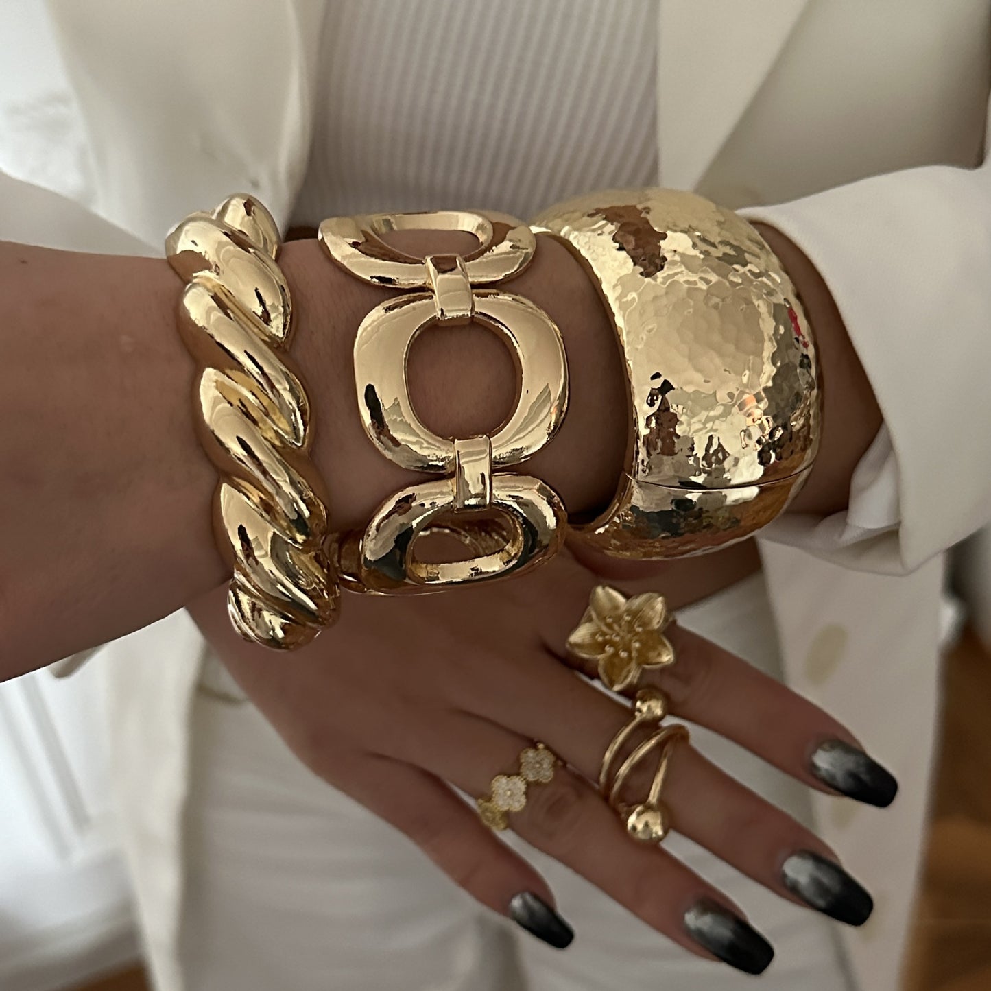 Bracciale alla moda con polsino largo in lega placcata oro, stile hip-hop e geometrico