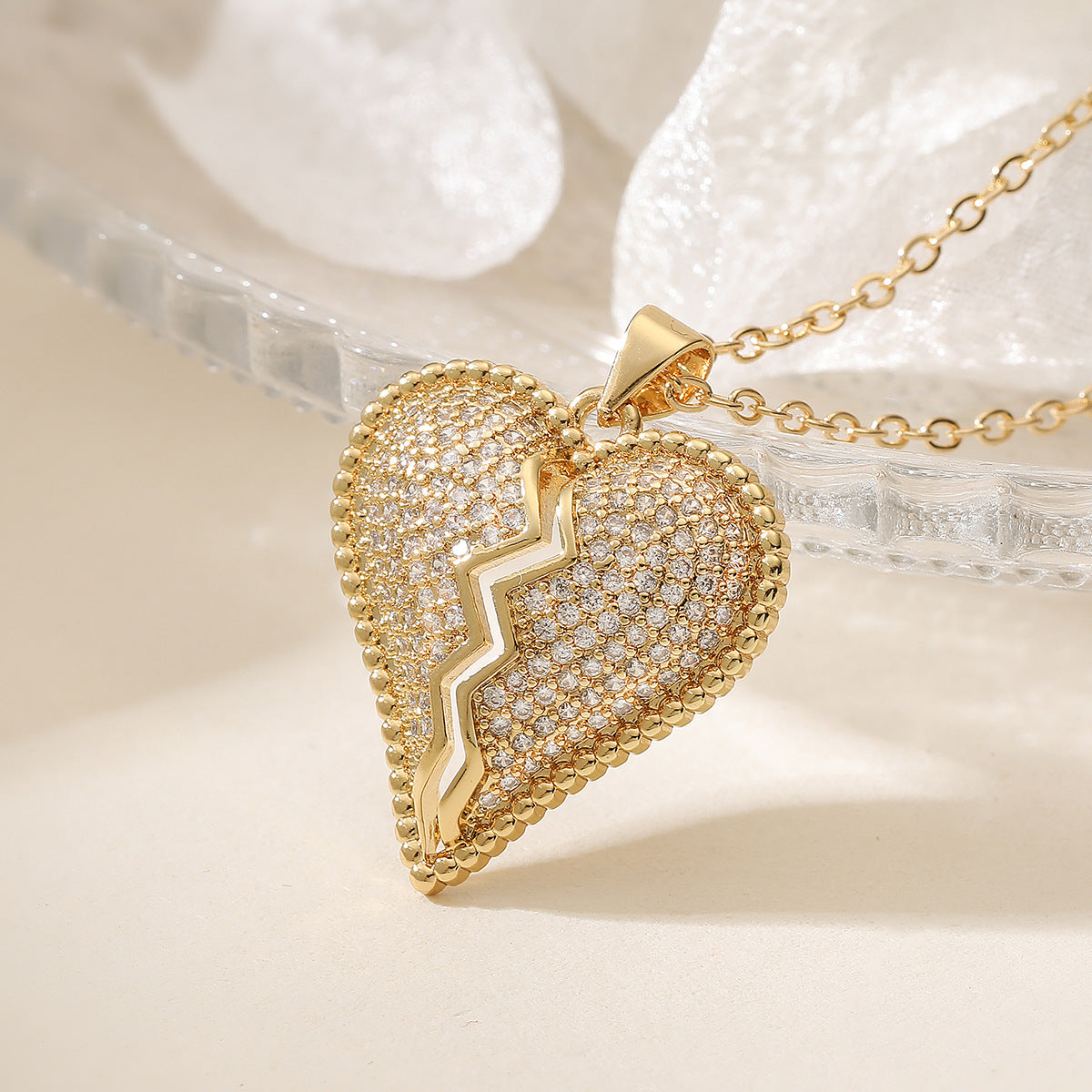 Minimalist Heart Cubic Zirconia Plated Brass Pendant Necklace for Women