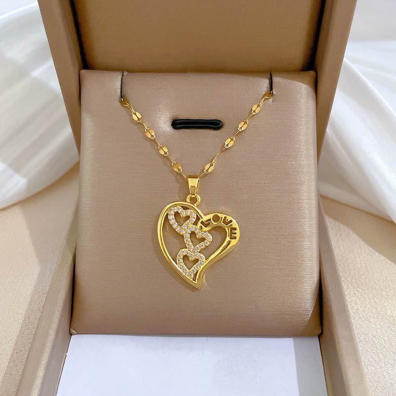Minimalist Heart-Shaped Titanium Steel Necklace for Women with Plated Finish and Delicate Locket Chain
