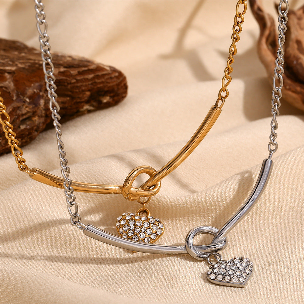 Fashionable OL Style Heart-Shaped Stainless Steel Pendant Necklace with 18K Gold Plating on Standard Chain for Women