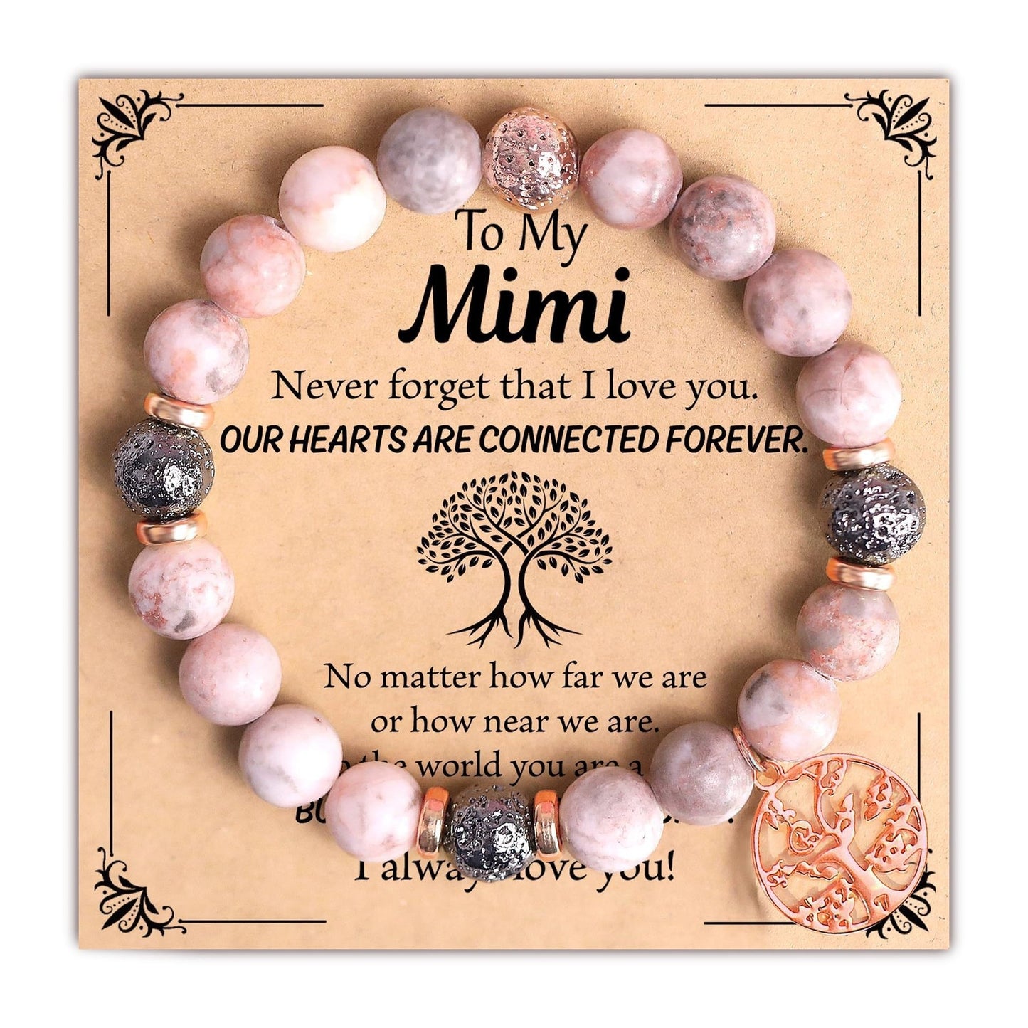 Fashion Casual Round Tree of Life Moonstone Beaded Bracelet Rose Gold Plated Unisex Jewelry