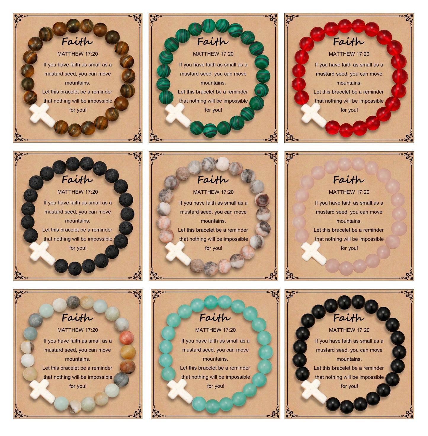 Vintage Bohemian 8mm Agate Cross Beaded Bracelet Unisex Religious Handmade Jewelry