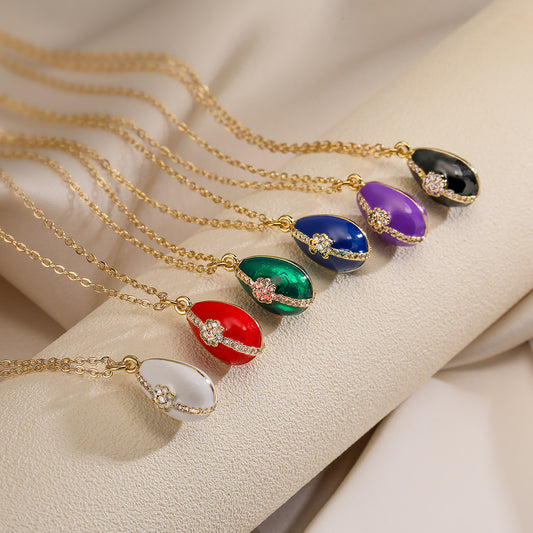 Minimalist Geometric Pendant Necklace for Women in Brass with Enamel Finish and Zircon Inlay, Elegant Clavicle Chain
