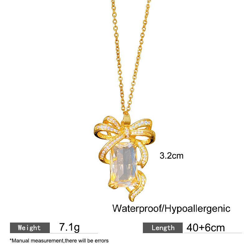 Sweet Heart Rhinestone & Cubic Zirconia Plated Titanium Steel Necklace with Brass Pendant on Cable Chain