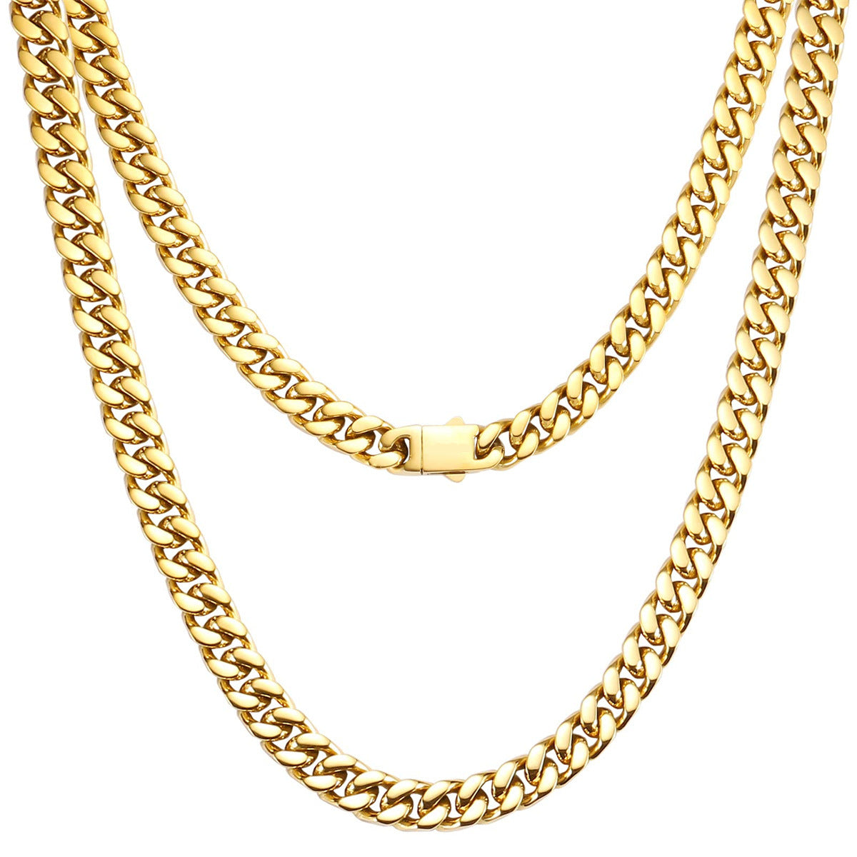 Geometric Miami Cuban Link Necklace for Men and Women in Stainless Steel with Plated Finish