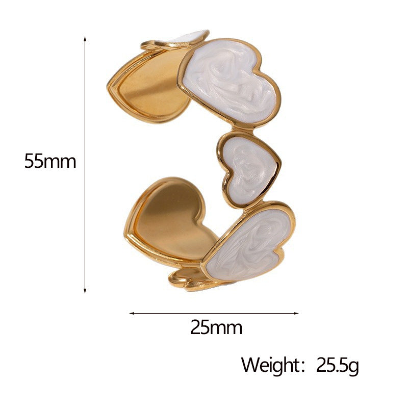 Bracciale da donna in acciaio inossidabile placcato oro 18 carati con smalto a cuore, lusso minimalista