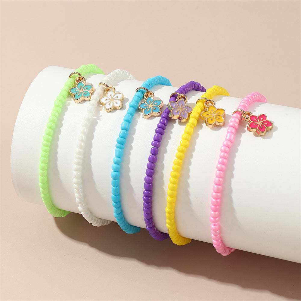 Pulsera bohemia de cuentas para niños con colgante floral en cuentas de cristal, conjunto de joyas creativas coloridas para el día a día