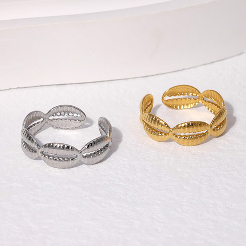 Minimalist Adjustable Titanium Steel Ring with Shell Design for Women Electroplated Stainless Steel Band