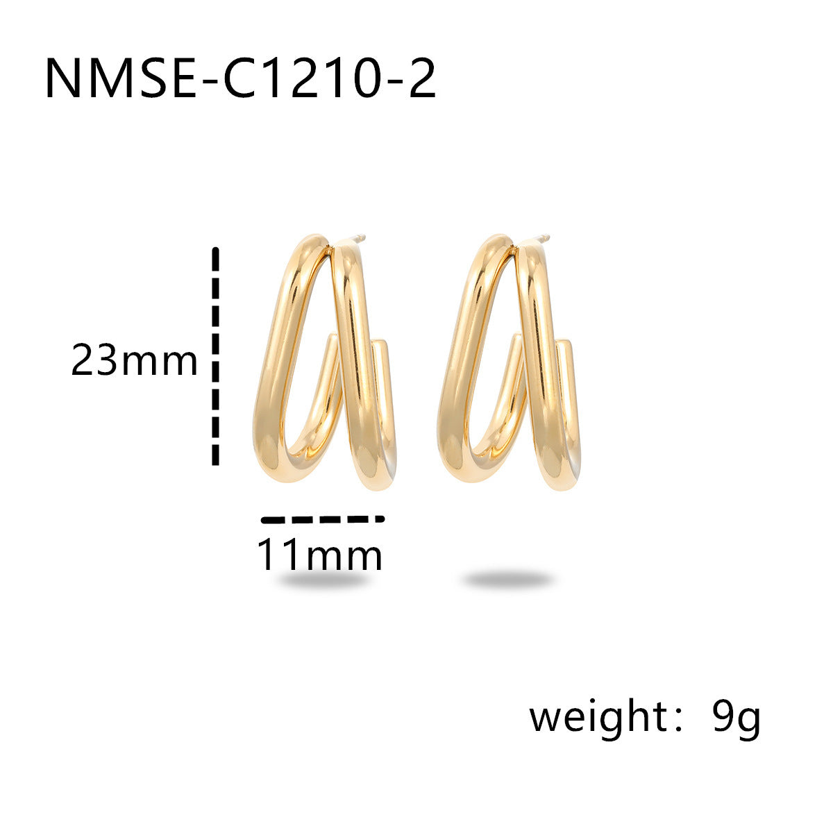 Pendientes de mujer de diseño geométrico con doble forma de C en acero inoxidable con baño de oro blanco de 18 quilates