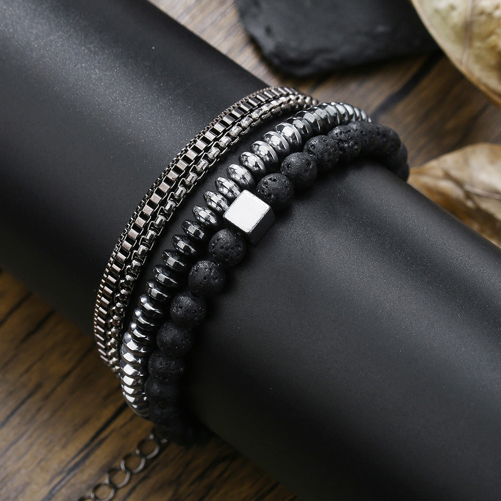 Micro-Pave Cubic Zirconia Geometric Dice Matte Brass Bracelet Set