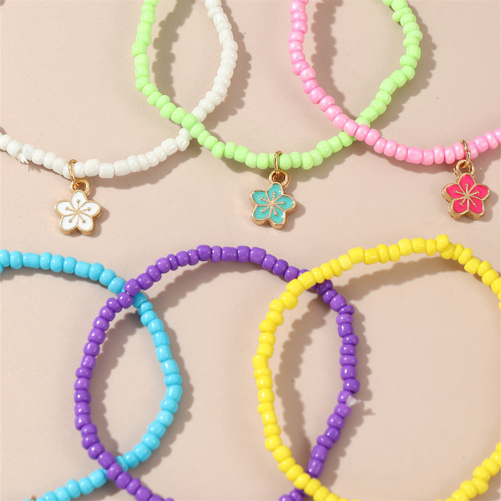 Pulsera bohemia de cuentas para niños con colgante floral en cuentas de cristal, conjunto de joyas creativas coloridas para el día a día