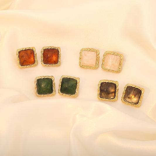 Aretes de Acero Inoxidable Cuadrados Geométricos Retro con Acabado Chapado para Mujer