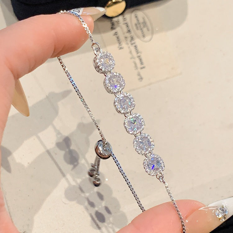 Elegant Sweet Square Gold Plated Brass Cubic Zirconia Inlay Bracelet for Women