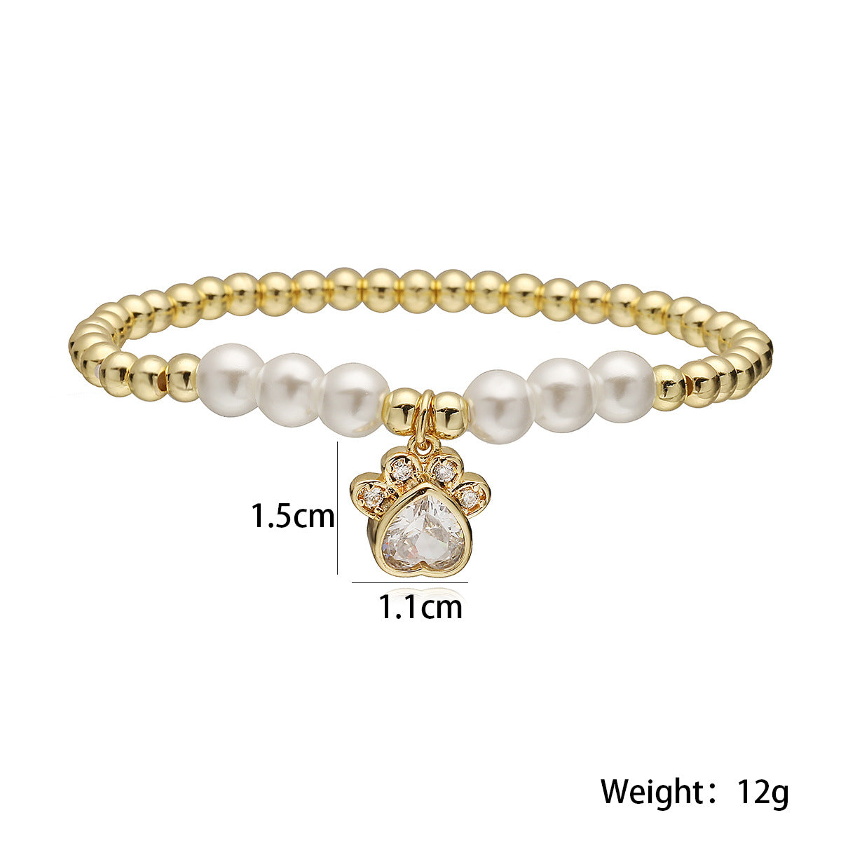 Fashionable Micro-Set Cubic Zirconia Dog Paw Pendant Copper Bracelet with 18K Gold Plating for Women