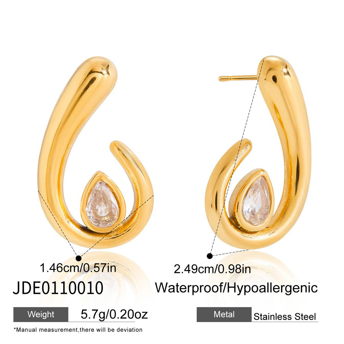 Orecchini a perno da donna di lusso con triangolo geometrico in acciaio inossidabile placcato oro 18 carati e zirconi