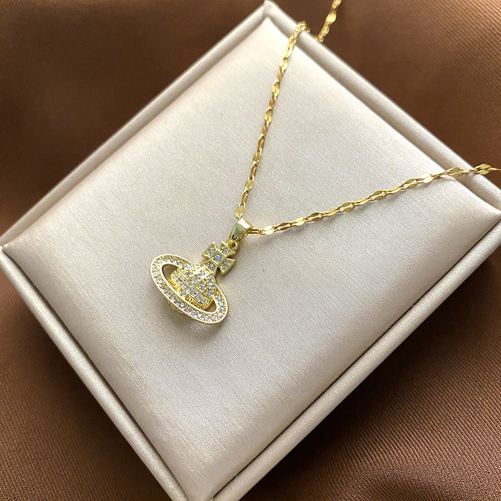 Collana Pendente Floreale Minimalista da Donna e Uomo in Acciaio al Titanio con Finitura Placcata e Catenina a Croce