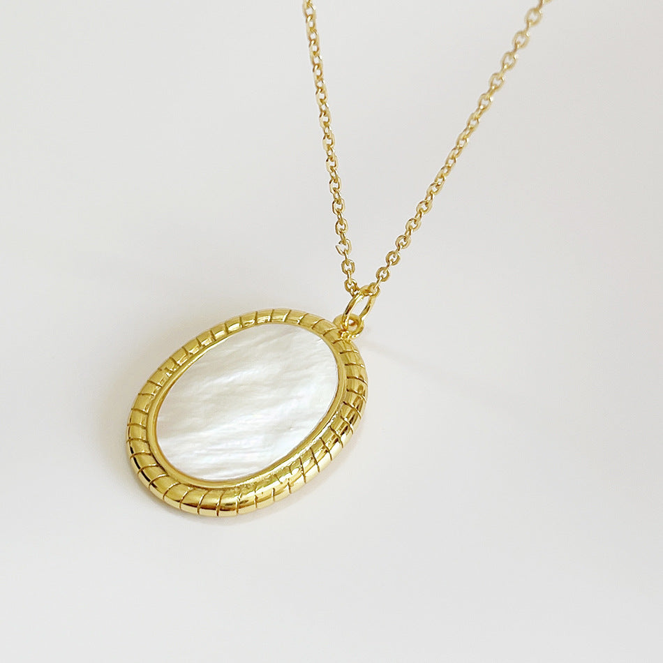 Sweet 925 Sterling Silver Oval Geometric Braided Ball Chain Necklace with Shell Element