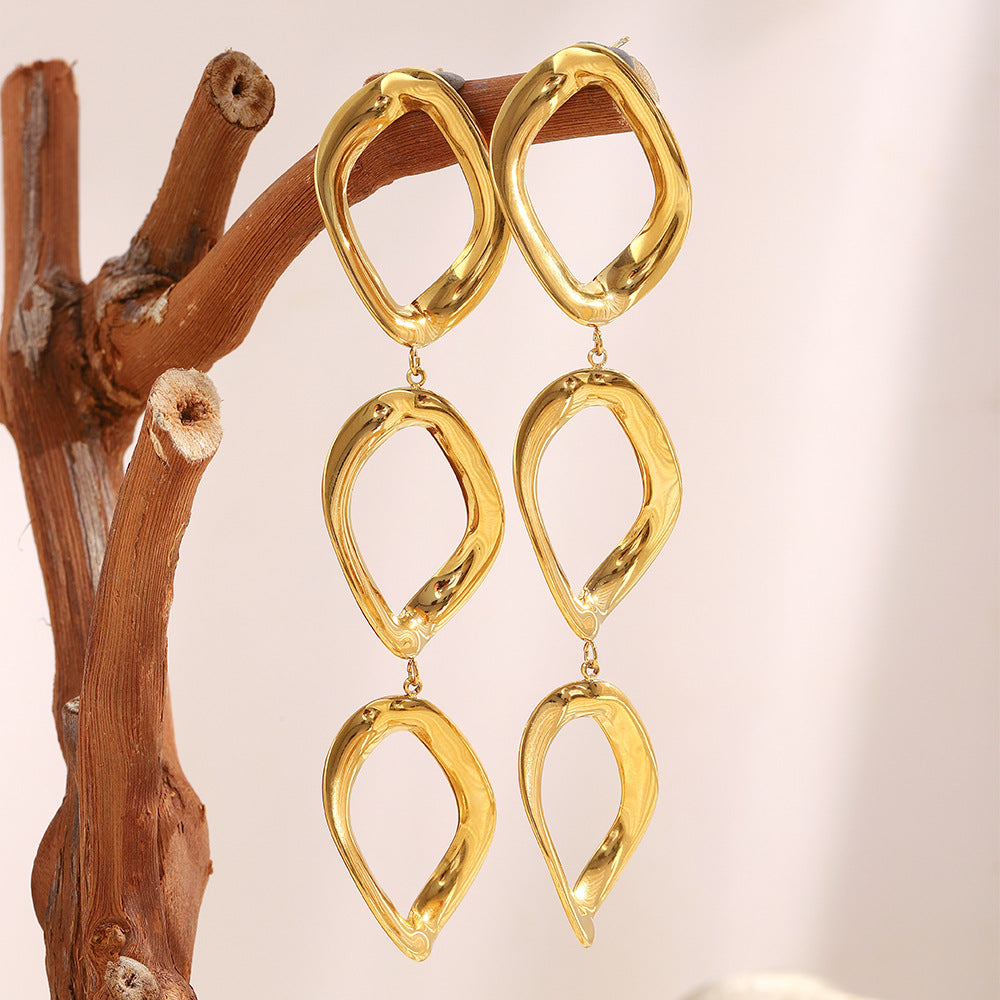 Pendientes de Acero Inoxidable Minimalistas con Baño de Rodio, Tono Oro de 18K, con Diseño Geométrico en Forma de Diamante para Mujer