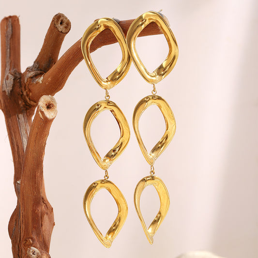 Pendientes de Acero Inoxidable Minimalistas con Baño de Rodio, Tono Oro de 18K, con Diseño Geométrico en Forma de Diamante para Mujer
