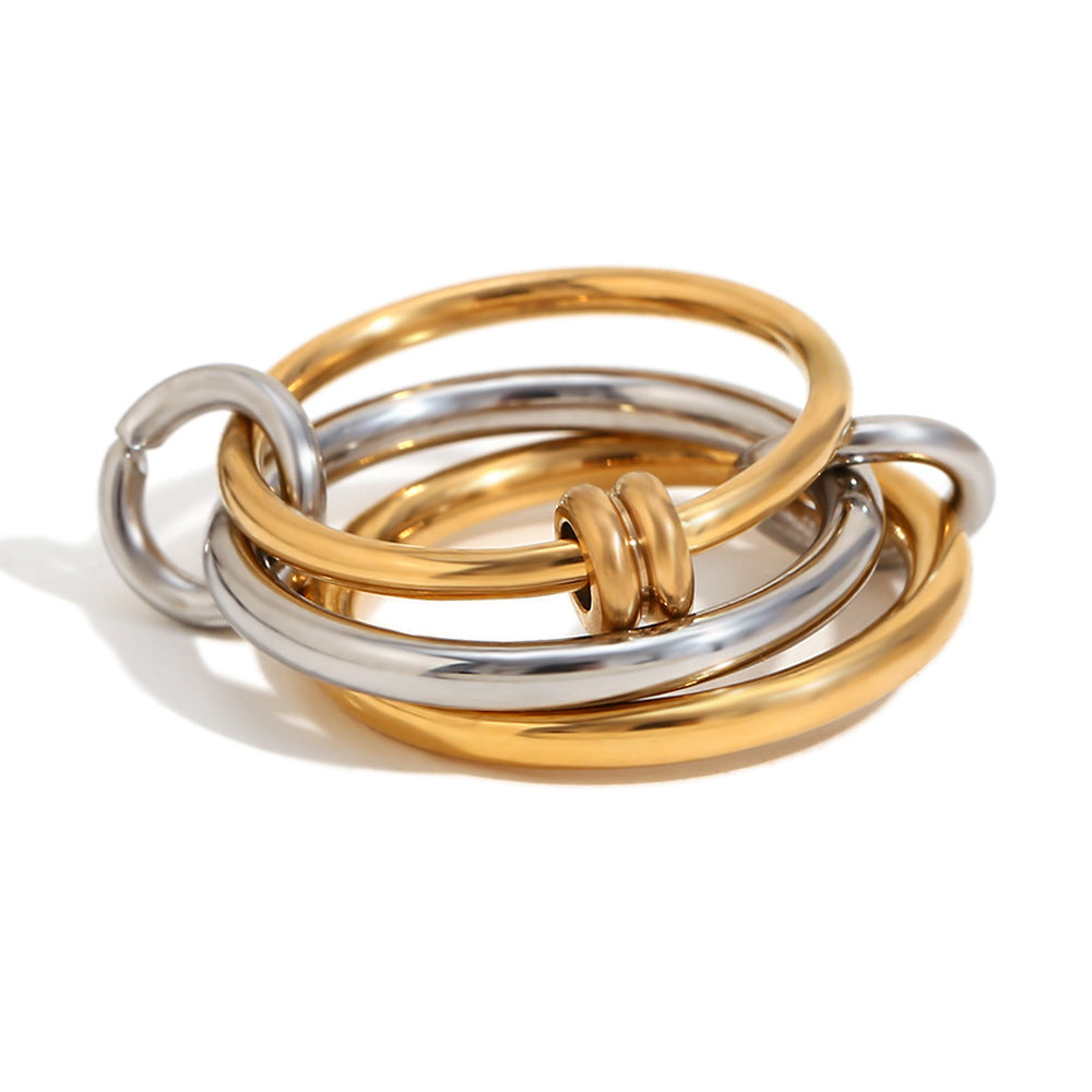 Anello in acciaio inossidabile geometrico creativo con placcatura in oro 18 carati e strass centrale da donna