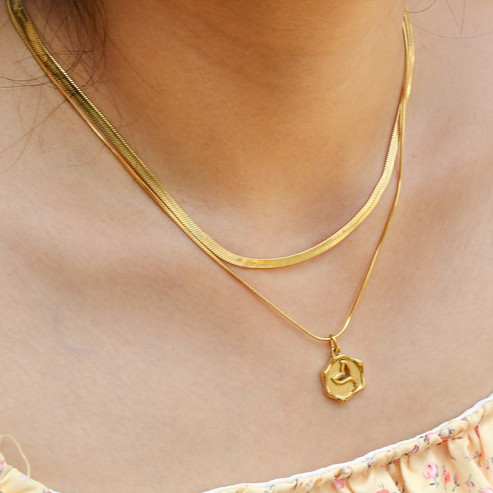 Fashionable Two-Tier Snake Chain Necklace with Titanium Steel Mermaid Tail Pendant for Women, Electroplated Stainless Steel Jewelry
