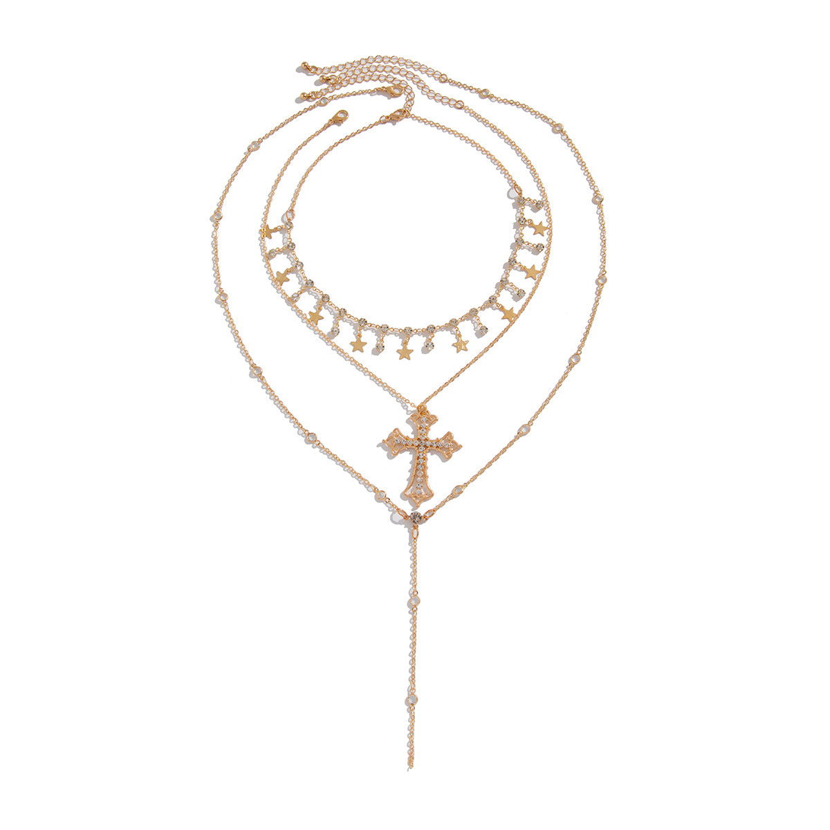 Collana Lunga a Strati da Donna con Ciondolo a Stella e Croce Minimalista Vintage, Nappe, Lega Galvanizzata, Catena Serpentina