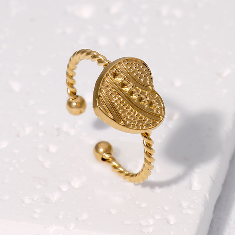 Anello aperto minimalista martellato a forma di cuore in acciaio inossidabile placcato oro 18 carati, gioielli da donna