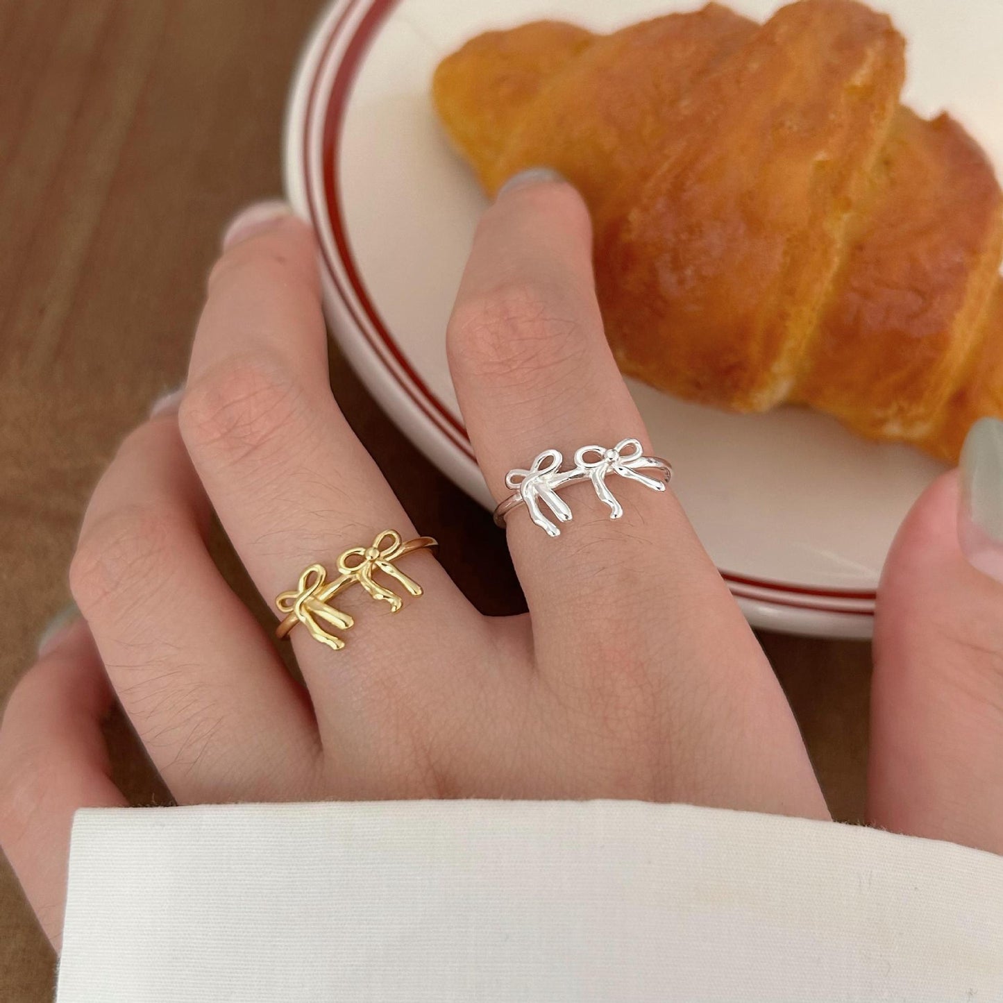 Minimalist Sweet 925 Sterling Silver Bow Ring for Women